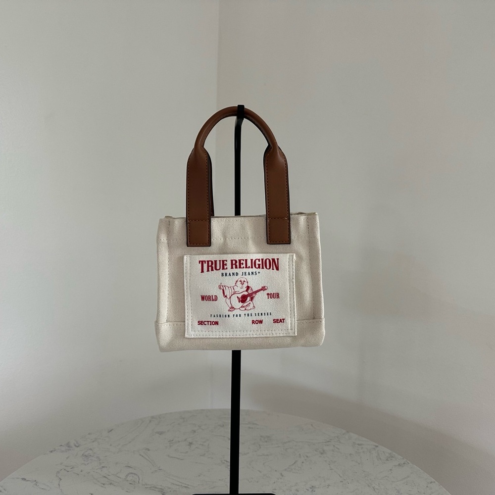 True Religion Cream Tote with Brown Handles